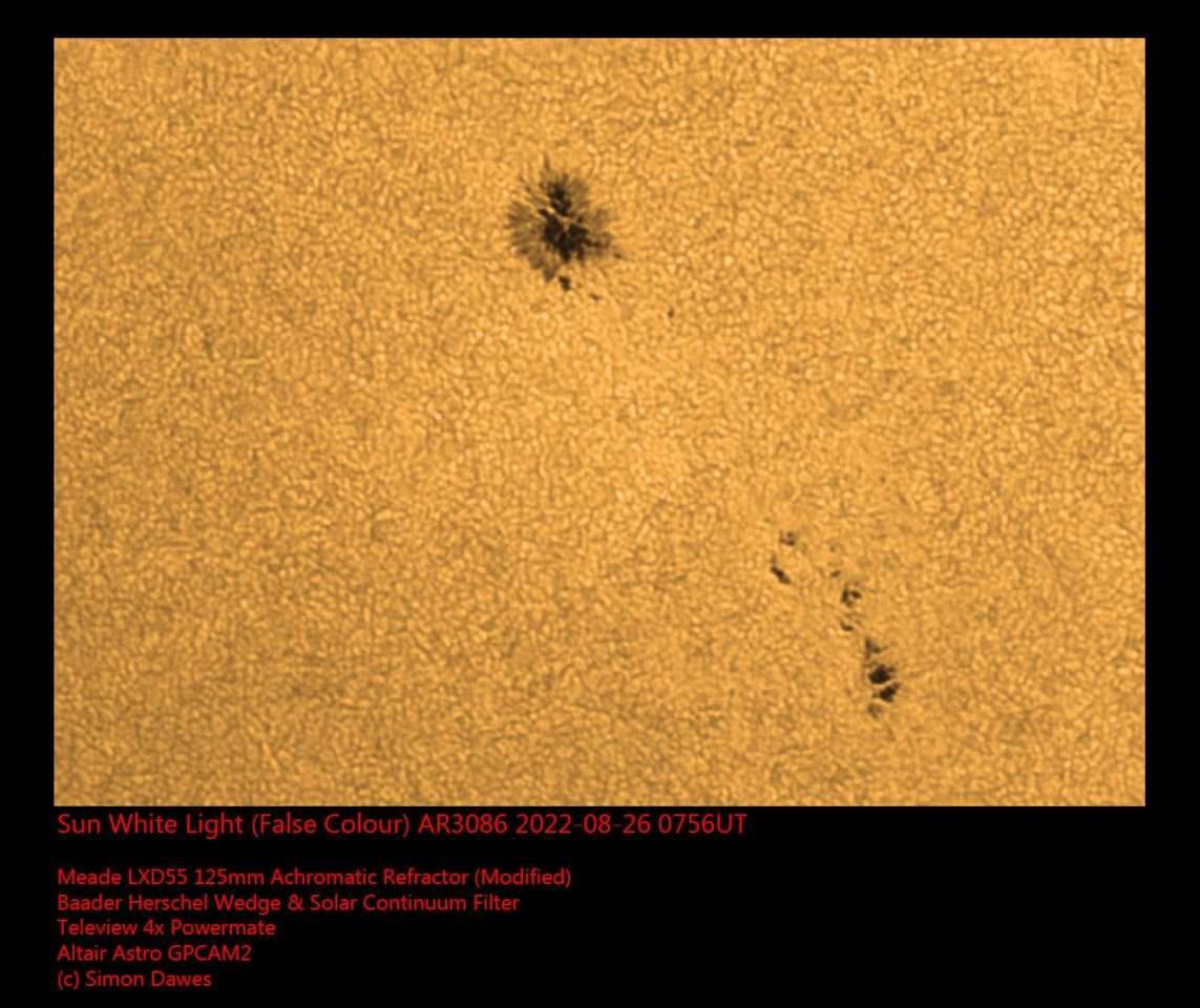 Unusual Sunspot AR3088 â 26th August 2022 by Simon Dawes â Crayford Manor House Astronomical 